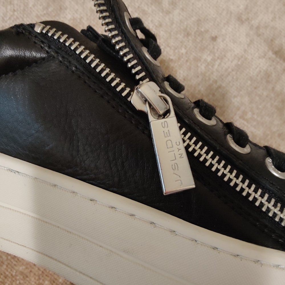 j/slides Harling Black Leather Hilton platform women's sneakers, Size 8 - Picture 7 of 16